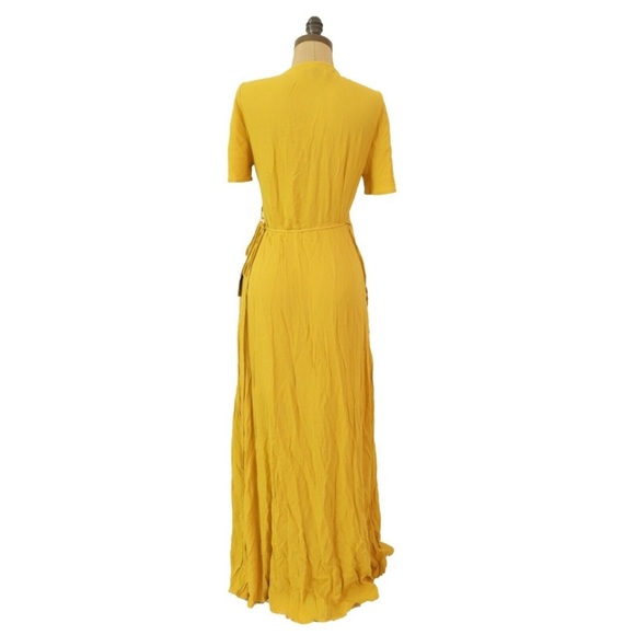Lulus Much Obliged Wrap Maxi Dress Size S Short Sleeve Golden Yellow NEW Tag B69 - Picture 5 of 6